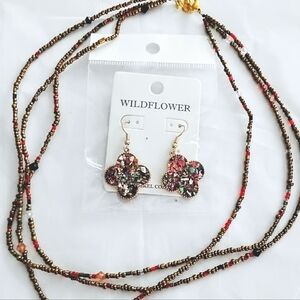 Wildflowers Floral Beaded Earrings - Brown and Pink